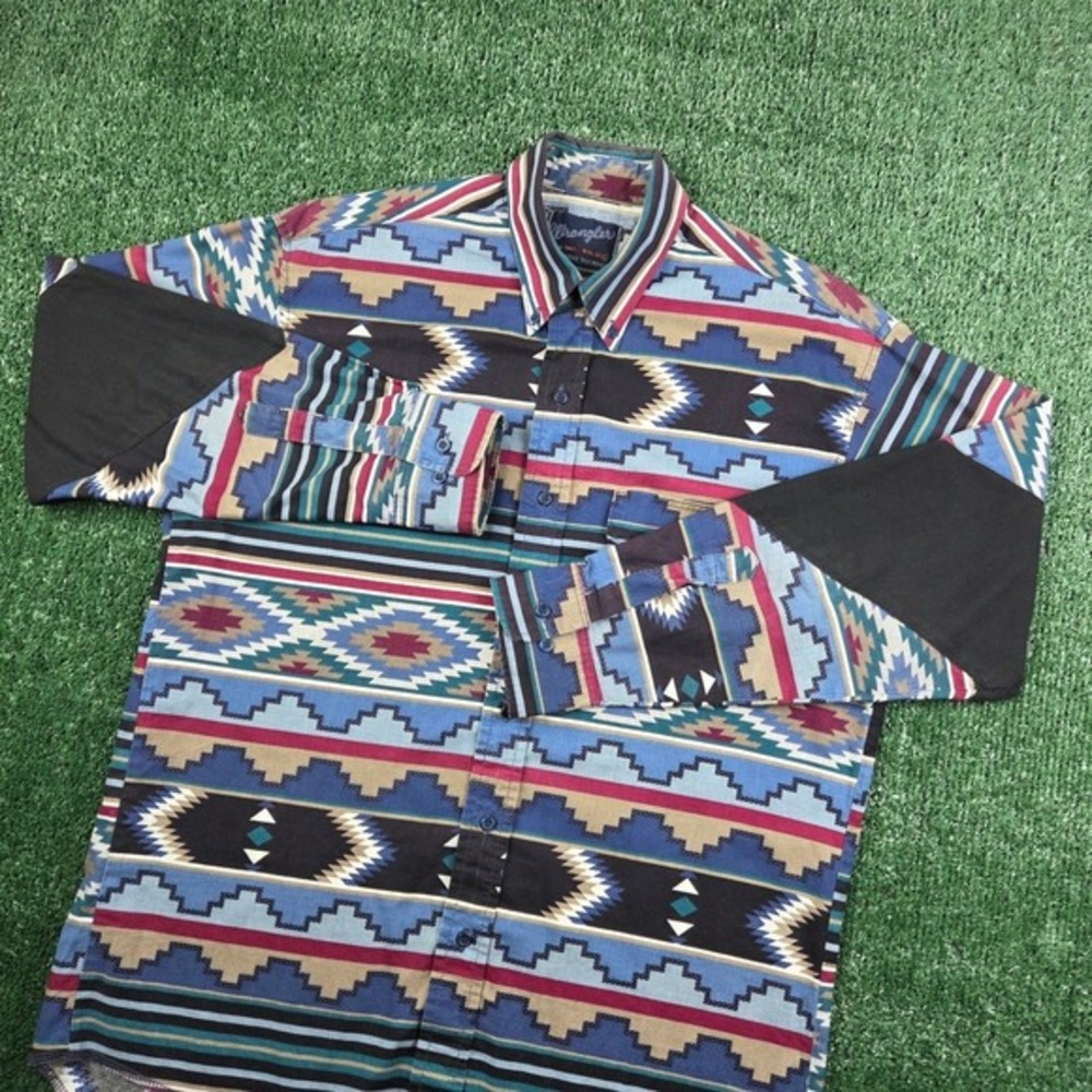 Wrangler Brushpopper Style Aztec Southwestern Button Down Shirt‎ Mens Large